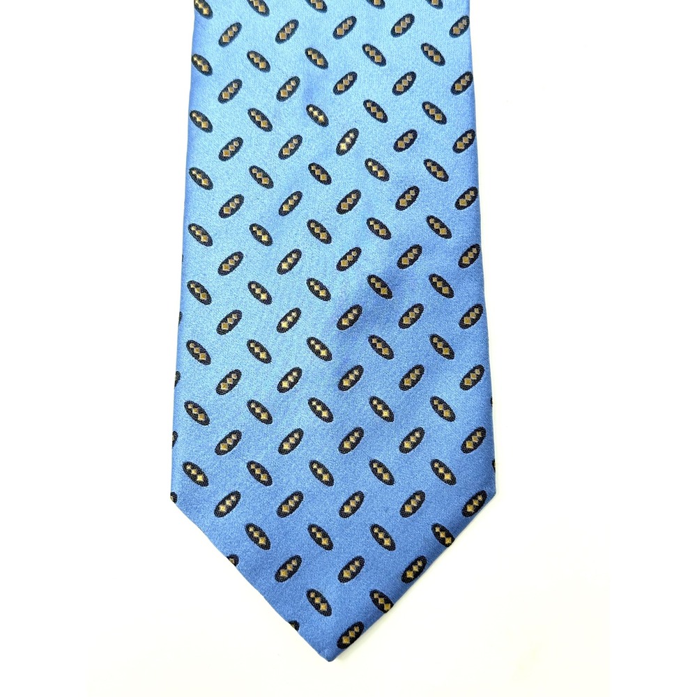 Dormeuil Mens Silk Tie Light Blue Geometric Medallion Pattern French Luxury 3.75